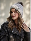 Winter hat with a shimmering thread in braids, beige C49 - Online store - Boutique